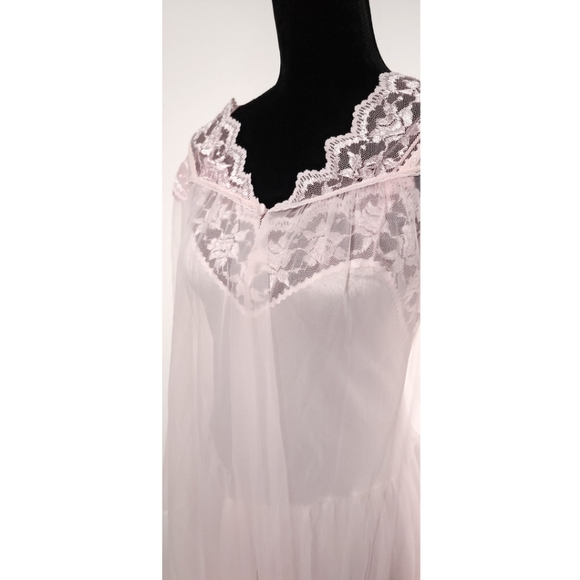 Vintage Beth Michaels Satin Nightgown with Sheer Robe Pink Sz Small - Picture 2 of 10